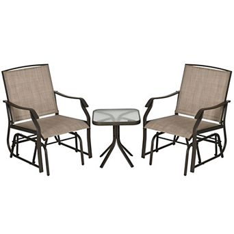 3 pc Outdoor Patio Glider Chair Set with Glass Table
