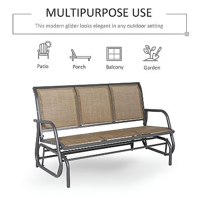 Outdoor Glider Bench 3 Seat Mesh Fabric Steel Frame Patio Seating
