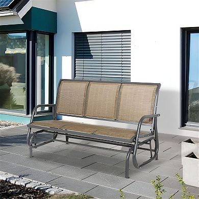 Outdoor Glider Bench 3 Seat Mesh Fabric Steel Frame Patio Seating