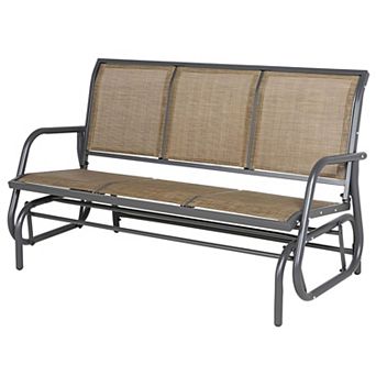 Outdoor Glider Bench 3 Seat Mesh Fabric Steel Frame Patio Seating