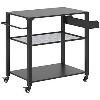 Patio Grill Cart with Steel Frame Side Rack and Shelves Outdoor Prep Station