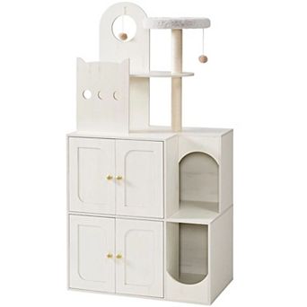 Dual-Layer Cat Tree with Litter Box Enclosure, Sisal Scratching Posts, and Platforms