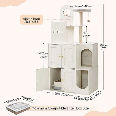 Dual-Layer Cat Tree with Litter Box Enclosure, Sisal Scratching Posts, and Platforms