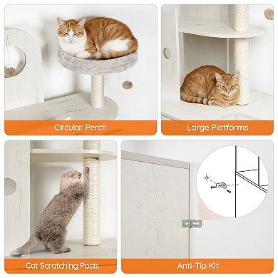 Dual-Layer Cat Tree with Litter Box Enclosure, Sisal Scratching Posts, and Platforms