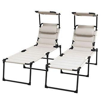 2-Pack Outdoor Chaise Lounge Chairs with 4-Level Recline Padded Seat and Sun Cover