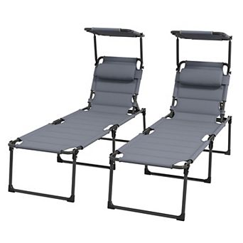 2-Pack Outdoor Chaise Lounge Chairs with 4-Level Recline Padded Seat and Sun Cover