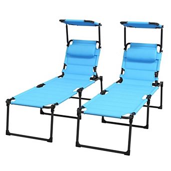 2-Pack Outdoor Chaise Lounge Chairs with 4-Level Recline Padded Seat and Sun Cover