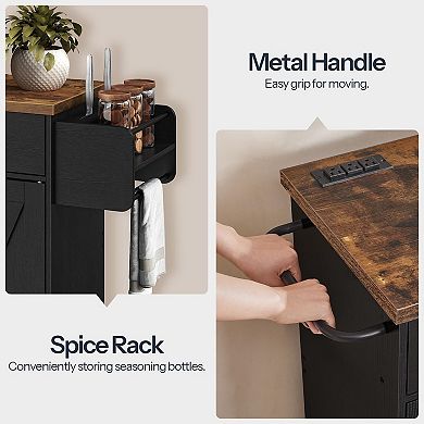 Kitchen Cart with Power Outlet, Storage Cabinets, Drawers and Rolling Casters