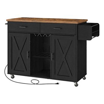 Kitchen Cart with Power Outlet, Storage Cabinets, Drawers and Rolling Casters