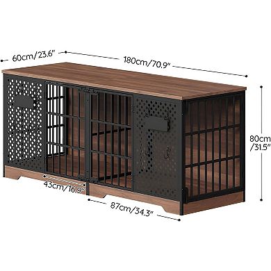 Two-Dog Crate with Side Doors and Personalized Name Pegboard, Modern Design