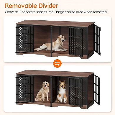 Two-Dog Crate with Side Doors and Personalized Name Pegboard, Modern Design