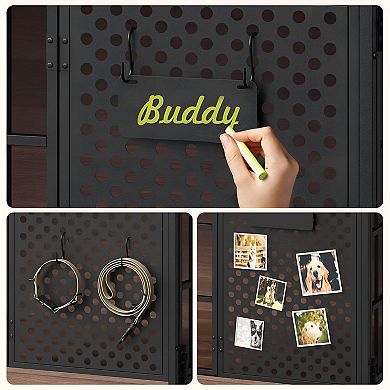 Two-Dog Crate with Side Doors and Personalized Name Pegboard, Modern Design