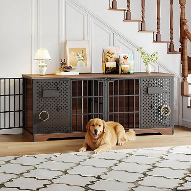 Two-Dog Crate with Side Doors and Personalized Name Pegboard, Modern Design