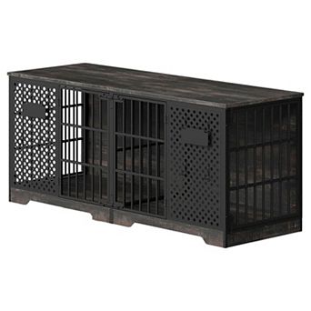 Two-Dog Crate with Side Doors and Personalized Name Pegboard, Modern Design