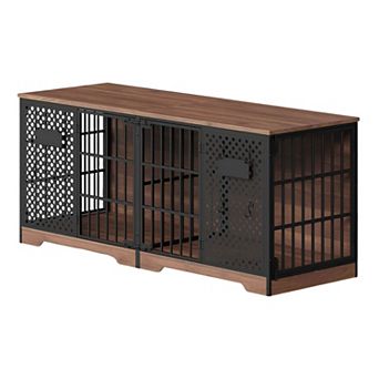 Two-Dog Crate with Side Doors and Personalized Name Pegboard, Modern Design
