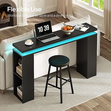Modern Floating Console Table with LED Lights and Adjustable Shelves, Slim Hallway Table