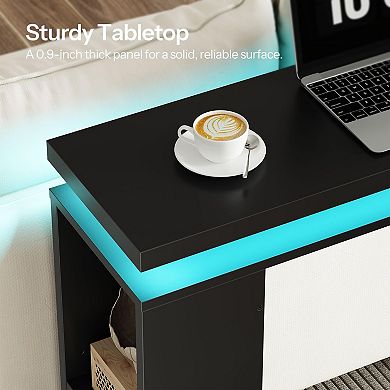 Modern Floating Console Table with LED Lights and Adjustable Shelves, Slim Hallway Table