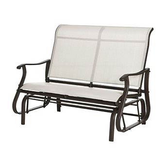 Outdoor Glider Bench 2 Seat Mesh Fabric Steel Frame Patio Seating