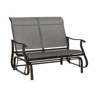 Outdoor Glider Bench 2 Seat Mesh Fabric Steel Frame Patio Seating