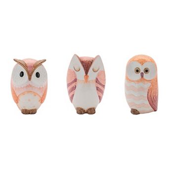 Set of 3 Indoor Owl Figurines with Soft Ombre Colors for Living Room or Office Décor