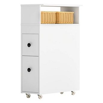 Freestanding Toilet Storage Cabinet with Tabletop, Open Shelf, and Back Compartment
