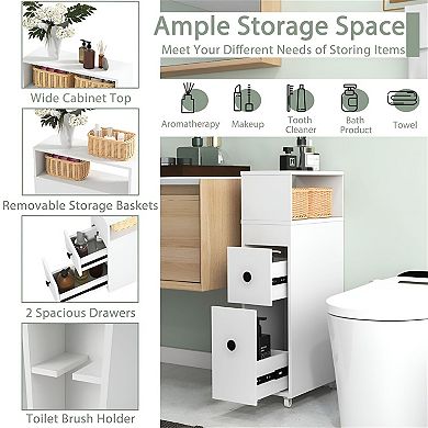 Freestanding Toilet Storage Cabinet with Tabletop, Open Shelf, and Back Compartment