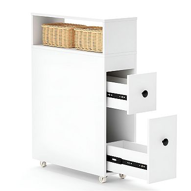 Freestanding Toilet Storage Cabinet with Tabletop, Open Shelf, and Back Compartment