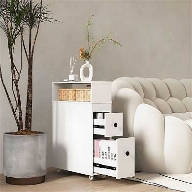 Freestanding Toilet Storage Cabinet with Tabletop, Open Shelf, and Back Compartment