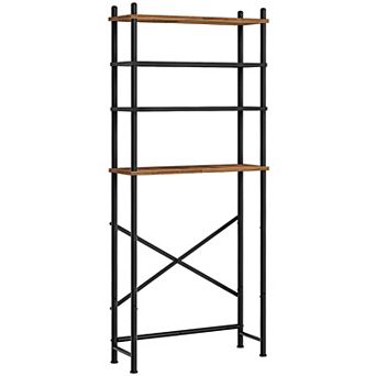 4 tier Over Toilet Shelf with Adjustable Shelves, Freestanding Metal and Wood Bathroom Storage Rack