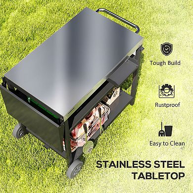 Outdoor Kitchen Cart with Foldable Side Table Storage Shelves and Wheels