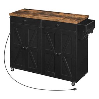 Rolling Kitchen Island Cart with Storage, Power Outlet, Drawers and Cabinets