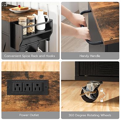 Rolling Kitchen Island Cart with Storage, Power Outlet, Drawers and Cabinets