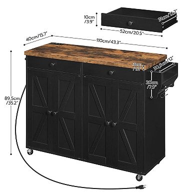 Rolling Kitchen Island Cart with Storage, Power Outlet, Drawers and Cabinets