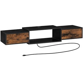 Wall-Mounted Media Console with Hidden Storage, Shelves, and Power Outlets