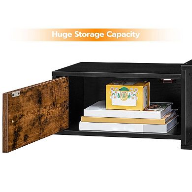 Wall-Mounted Media Console with Hidden Storage, Shelves, and Power Outlets