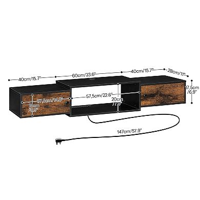 Wall-Mounted Media Console with Hidden Storage, Shelves, and Power Outlets
