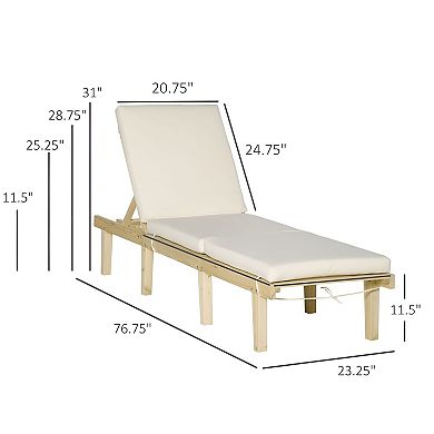 Outdoor Pine Wood Recliner with Adjustable Backrest for Patio or Deck
