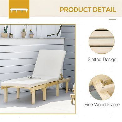 Outdoor Pine Wood Recliner with Adjustable Backrest for Patio or Deck