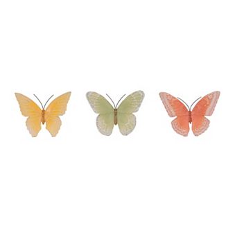 3 pc Butterfly Figurine Tabletop Decor with Detailed Wing Patterns for Mantel, Console