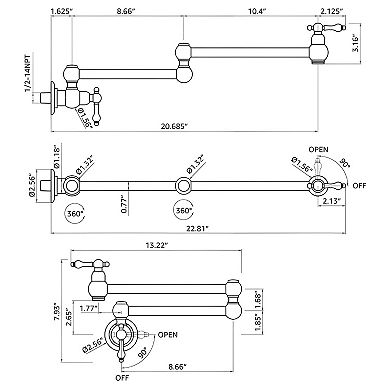 Wall Mount Pot Filler Faucet Dual Handle Kitchen Faucet
