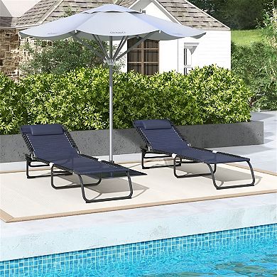 Folding Outdoor Lounge Chairs Set of 2 Reclining Patio Beach Chairs