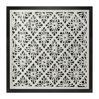 Framed Floral Wall Art Geometric Pattern Square Print Wall Decor for Living Room Bedroom or Hallway