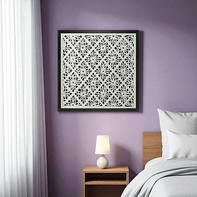 Framed Floral Wall Art Geometric Pattern Square Print Wall Decor for Living Room Bedroom or Hallway