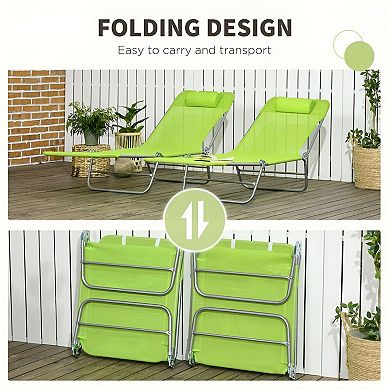 Folding Outdoor Sun Loungers Set of 2 Reclining Pool Beach Chairs