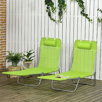 Folding Outdoor Sun Loungers Set of 2 Reclining Pool Beach Chairs