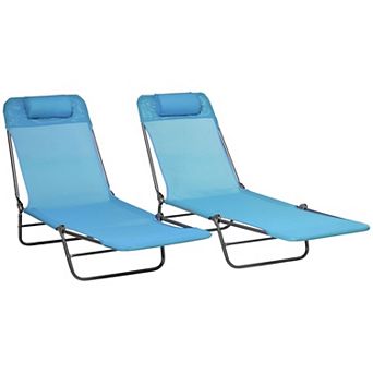 Folding Outdoor Sun Loungers Set of 2 Reclining Pool Beach Chairs