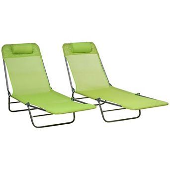 Folding Outdoor Sun Loungers Set of 2 Reclining Pool Beach Chairs