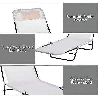 Folding Outdoor Sun Lounger Reclining Pool Beach Chair with Headrest