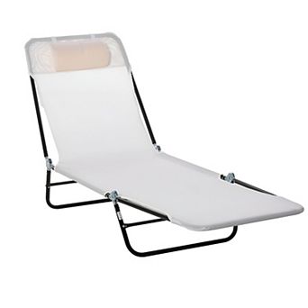 Folding Outdoor Sun Lounger Reclining Pool Beach Chair with Headrest