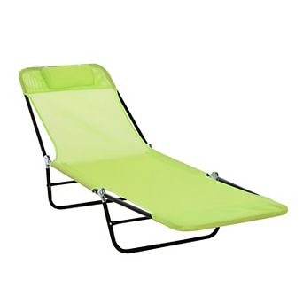 Folding Outdoor Sun Lounger Reclining Pool Beach Chair with Headrest